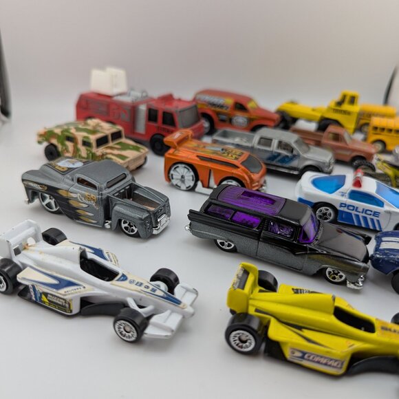 Bundle of 19 Diecast Toy Cars – Fire Trucks, Race Cars, Police & More! - Picture 2 of 12